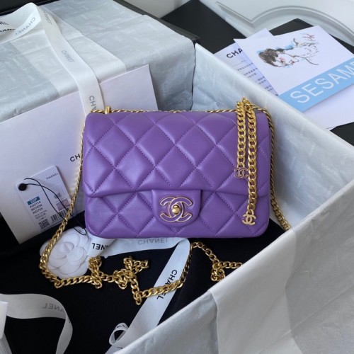 Bolso de hombro Chanel Flap Lambskin pequeño AS3114 violeta