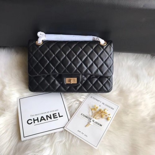 Chanel Flap Original Cuero de vaca 30225 cadena de oro negro