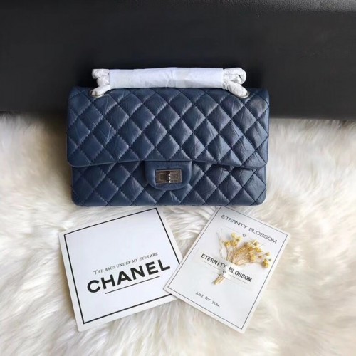 Chanel Flap Original Cuero de vaca 30225 azul Cadena de plata