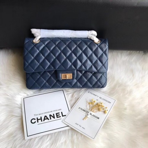 Chanel Flap Original cuero de vaca 30225 cadena de oro azul