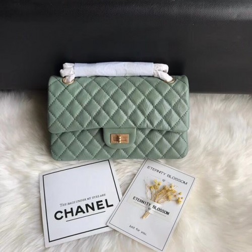 Chanel Flap Original Cuero de vaca 30225 cadena de oro verde