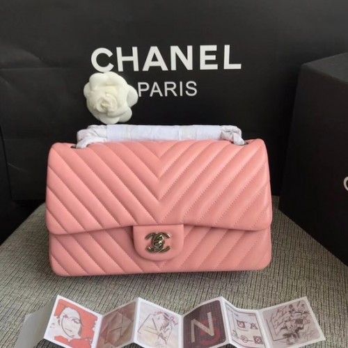Chanel Flap Original Lambskin Leather Shoulder Bag 1112V Cadena de plata rosa cereza