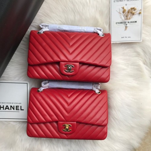 Chanel Flap Original Bolso de hombro de piel de cordero 1112V Rojo