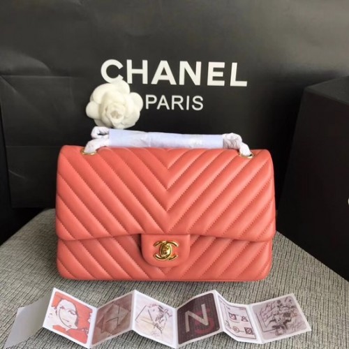 Chanel Flap Original Lambskin Leather Shoulder Bag 1112V cadena de oro rojo sandía