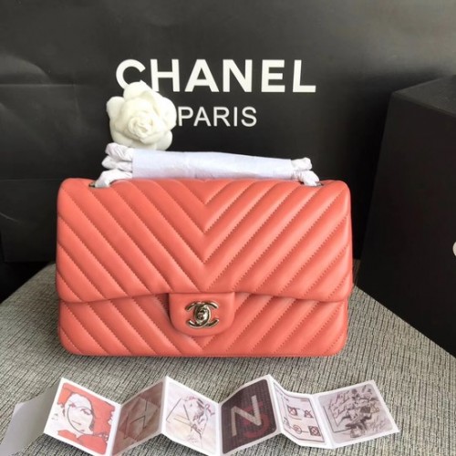 Chanel Flap Original Lambskin Leather Shoulder Bag 1112V cadena de plata roja sandía