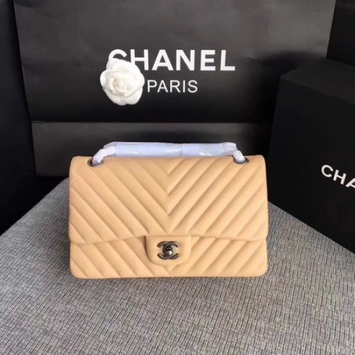 Chanel Flap Shoulder Bag Apricot Original Piel de oveja CF1112V Plata
