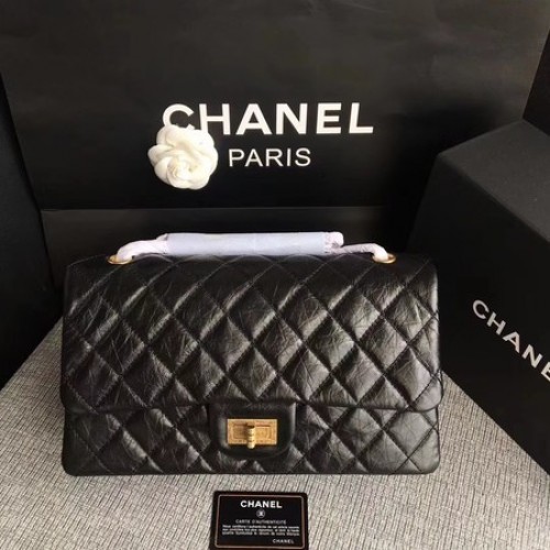 Bolso de hombro con solapa Chanel Negro Piel de becerro original 277 Oro