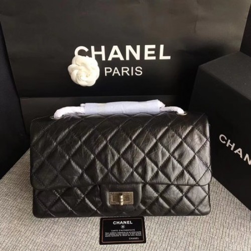 Bolso de hombro con solapa Chanel Negro Piel de becerro original 277 Plata