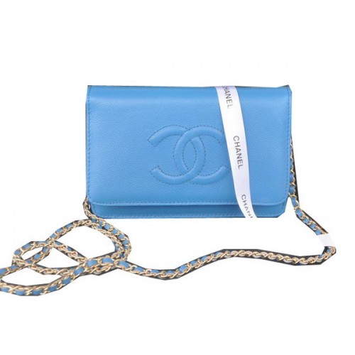 Bolso de hombro con solapa Chanel Piel de becerro azul CHA33817 Dorado