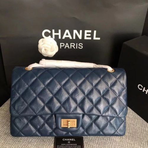 Bolso de hombro con solapa Chanel Azul Piel de becerro original 277 Oro