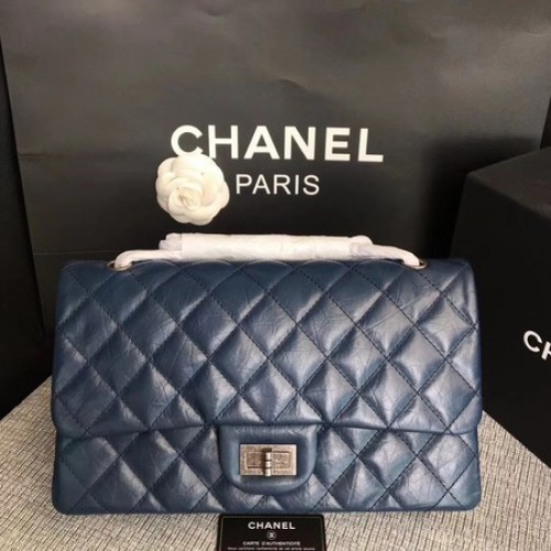 Bolso de hombro con solapa Chanel Azul Piel de becerro original 277 Plata