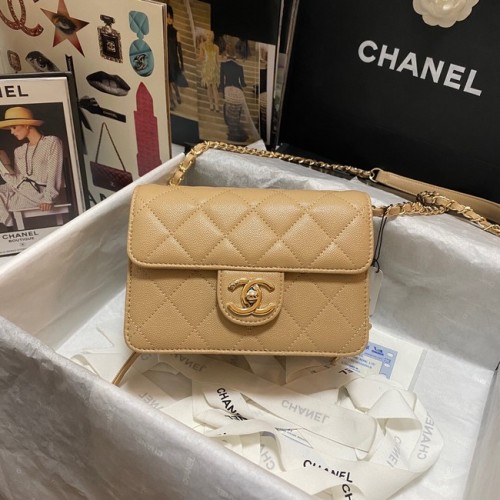 Chanel Flap Shoulder Bag Piel de becerro granulada AS3002 albaricoque