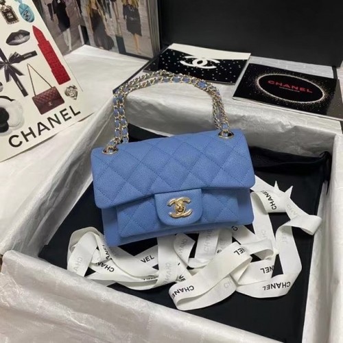 Chanel Bolso de hombro con solapa Piel de becerro granulada AS9960 azul
