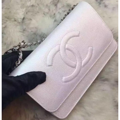 Chanel Flap Shoulder Bag Litchi Leather A66535 Blanco