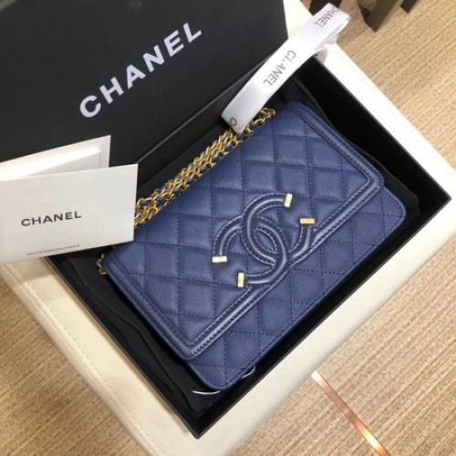 Bolso de hombro con solapa Chanel Original Caviar Leather 5698 azul