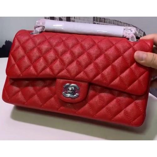 Chanel Flap Shoulder Bag Original Caviar cuero A1112 Rojo