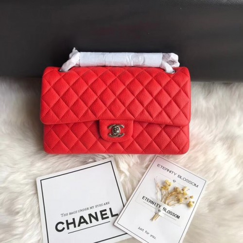 Chanel Flap Shoulder Bag Original Ciervo cuero A1112 rojo plata cadena