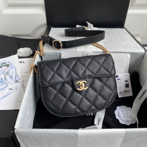 Chanel Flap Shoulder Bag Original piel de oveja AS2484 AS2485 Negro