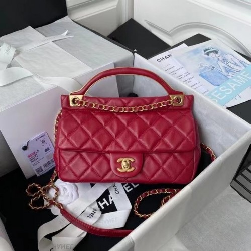 Chanel Flap Shoulder Bag Cuero original AS2438 rojo