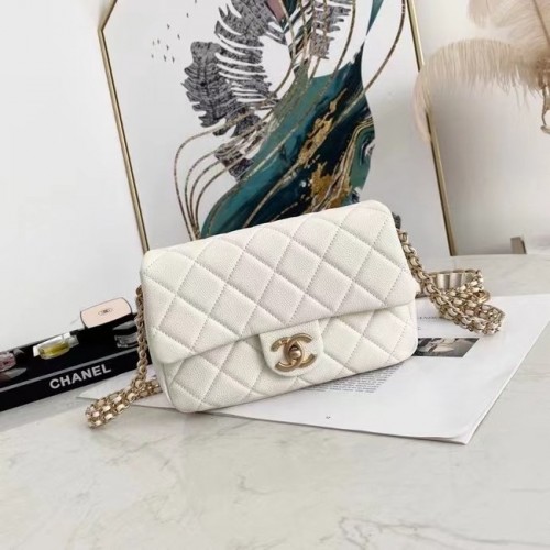 Chanel Flap Shoulder Bag Cuero original AS2528 blanco