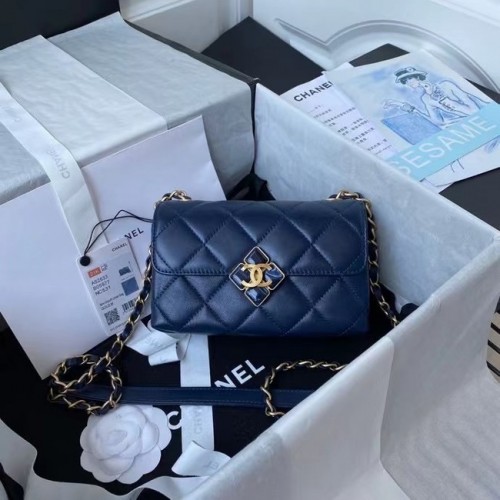 Chanel Flap Shoulder Bag Cuero original AS2633 azul