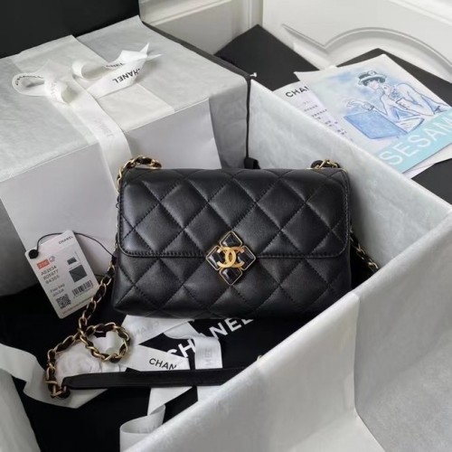 Chanel Flap Shoulder Bag Cuero original AS2634 negro