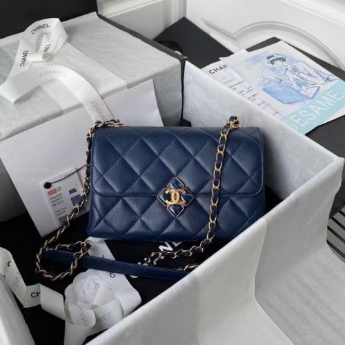 Chanel Flap Shoulder Bag Cuero original AS2634 azul
