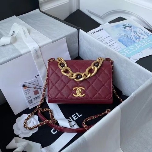Chanel Flap Shoulder Bag Cuero original AS2638 Vino