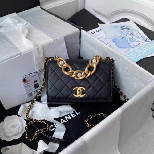 Chanel Flap Shoulder Bag Cuero original AS2638 negro