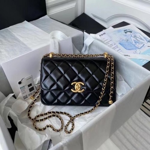 Chanel Flap Shoulder Bag Cuero original AS2649 negro