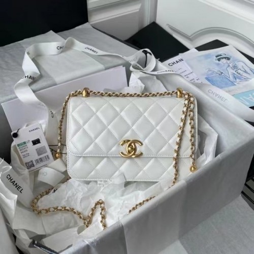 Chanel Flap Shoulder Bag Cuero original AS2649 blanco