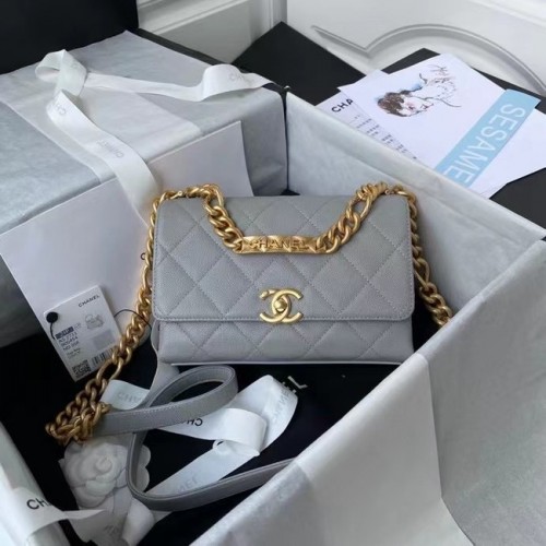Chanel Flap Shoulder Bag Cuero original AS2711 gris
