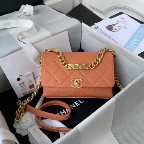 Chanel Flap Shoulder Bag Cuero original AS2711 naranja