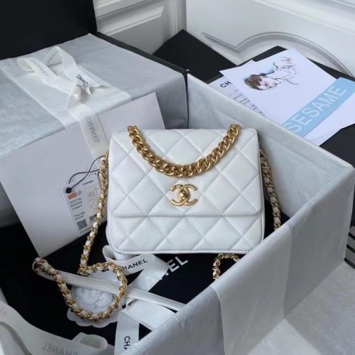 Chanel Flap Shoulder Bag Cuero original AS2733 blanco