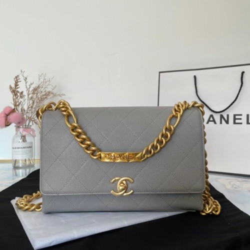 Chanel Flap Shoulder Bag Cuero original AS2764 gris