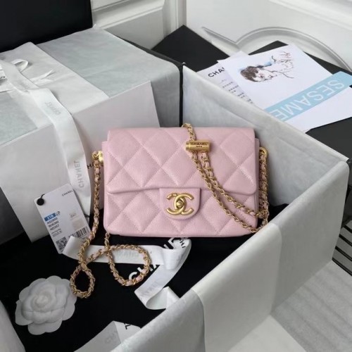 Chanel Flap Shoulder Bag Cuero original AS2855 rosa claro