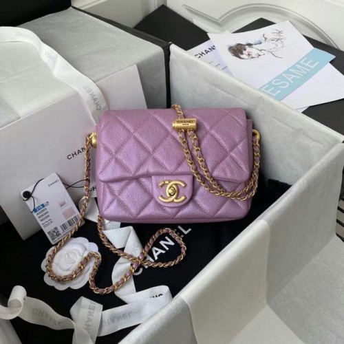 Chanel Bolso de hombro con solapa Piel de becerro granulada AS2855 rosa perla