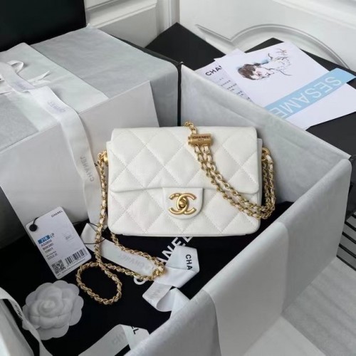 Chanel Flap Shoulder Bag Cuero original AS2855 blanco