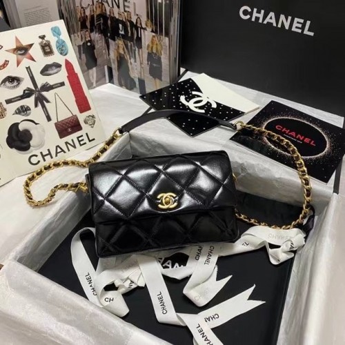 Chanel Flap Shoulder Bag Cuero original AS9957 negro