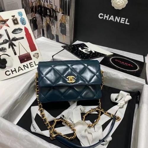 Chanel Flap Shoulder Bag Cuero original AS9957 azul