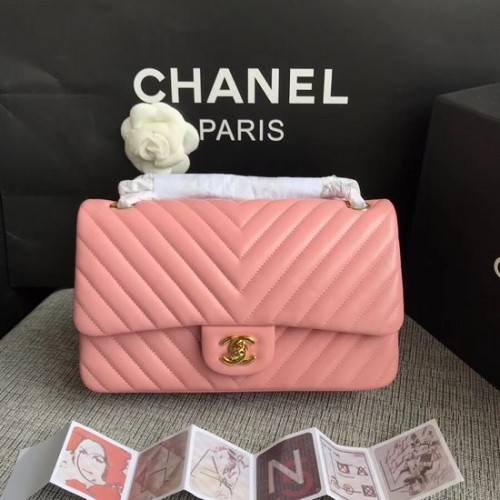 Bolso de hombro con solapa Chanel Piel de oveja original Cuero 1112V Cadena de oro rosa cereza