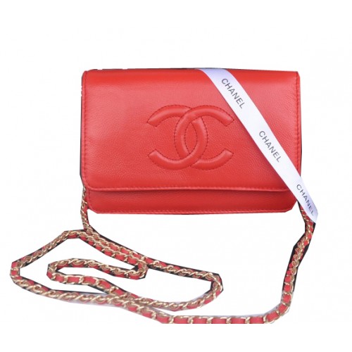 Bolso de hombro con solapa Chanel Piel de becerro roja CHA33817 Dorado