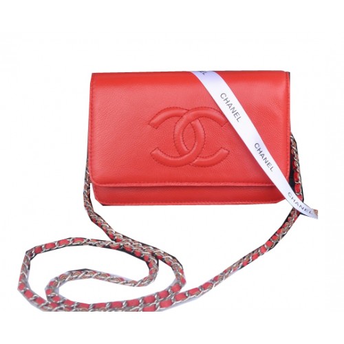 Bolso de hombro con solapa Chanel Piel de becerro roja CHA33817 Plata