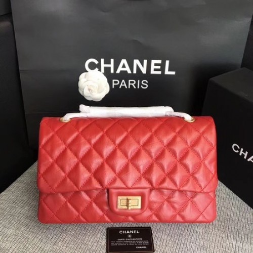 Bolso de hombro con solapa Chanel Rojo Piel de becerro original 277 Oro
