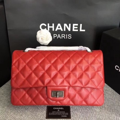 Bolso de hombro con solapa Chanel Rojo Piel de becerro original 277 Plata
