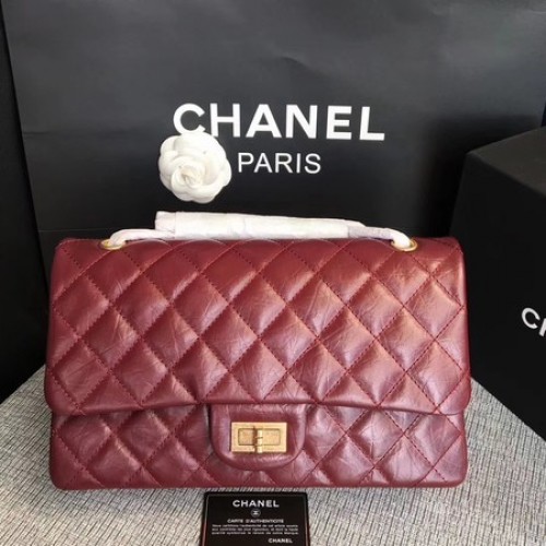 Bolso de hombro con solapa Chanel Vino Piel de becerro original 277 Oro
