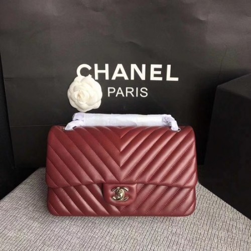 Chanel Flap Bolso de Hombro Vino Original Piel de Oveja CF1112V Plata
