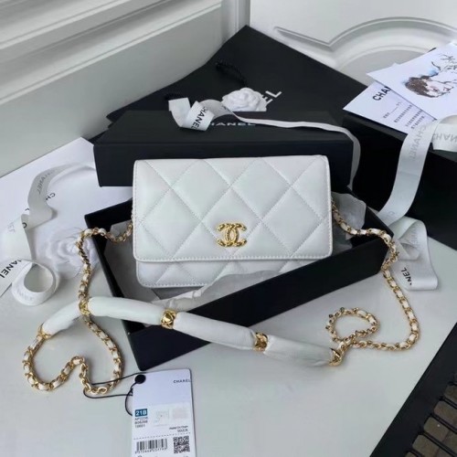 Chanel Flap Shoulder Bag mini Cuero original AS2755 blanco