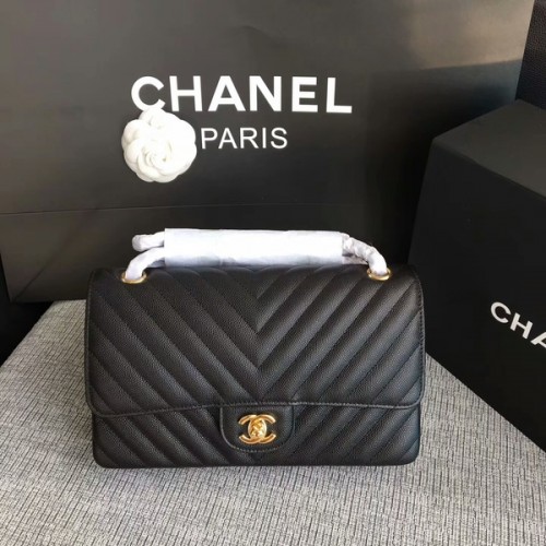 Bolso de hombro con solapa Chanel Negro Piel de becerro original CF1112 Oro