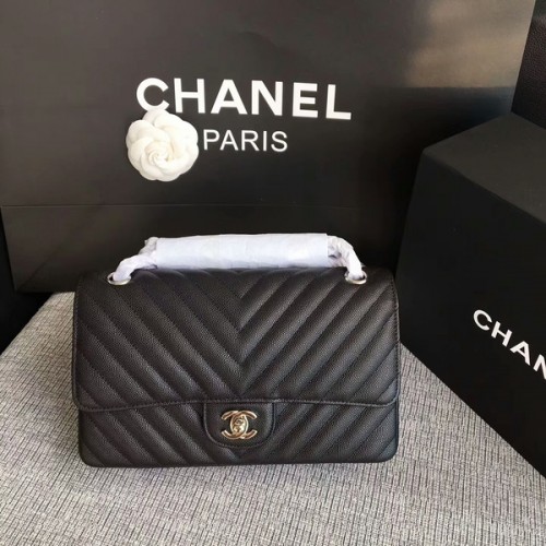 Bolso de hombro con solapa Chanel Negro Piel de becerro original CF1112 Plata